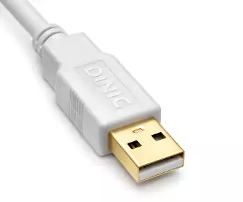 DINIC USB 2.0 HQ kabel A naar B stekker, 28 AWG / 2C, 26 AWG / 2C, wit, DINIC doos met Euro gat, lengte 5,00m